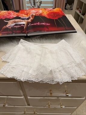 White Lace Tiered Mini Skort -  Women